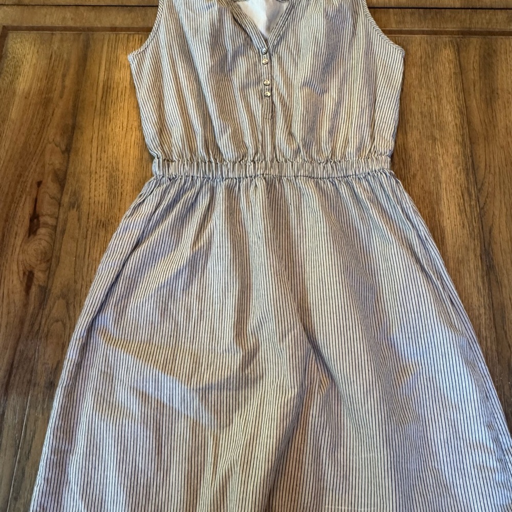 Lilla P Split Neck Striped Sleeveless Lined Cotton Shirt Dress Women’s S Midi - Picture 5 of 14